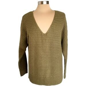 Rachel Zoe Moss Green V-Neck Pullover Sweater Tunic Shaker Knit Size M Fall Work